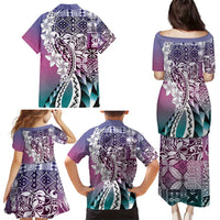 Aloha Vintage Plumeria Hawaiian Tapa Pattern Family Matching Puletasi and Hawaiian Shirt Gradient Hawaiian Tapa Pattern - Polynesian Pride