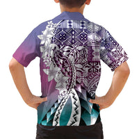 Aloha Vintage Plumeria Hawaiian Tapa Pattern Family Matching Tank Maxi Dress and Hawaiian Shirt Gradient Hawaiian Tapa Pattern LT9 - Polynesian Pride
