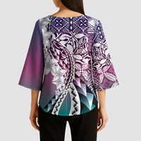 Aloha Vintage Plumeria Hawaiian Tapa Pattern Kimono Sleeve Blouse Gradient Hawaiian Tapa Pattern - Polynesian Pride