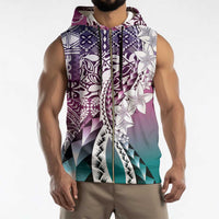 Aloha Vintage Plumeria Hawaiian Tapa Pattern Sleeveless Zip Hoodie Gradient Hawaiian Tapa Pattern - Polynesian Pride