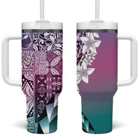Aloha Vintage Plumeria Hawaiian Tapa Pattern Tumbler With Handle Gradient Hawaiian Tapa Pattern - Polynesian Pride