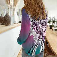 Aloha Vintage Plumeria Hawaiian Tapa Pattern Women Casual Shirt Gradient Hawaiian Tapa Pattern - Polynesian Pride