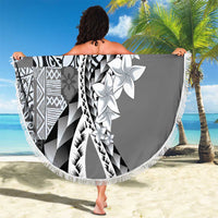 Aloha Vintage Plumeria Hawaiian Tapa Pattern Beach Blanket Gray Hawaiian Tapa Pattern - Polynesian Pride