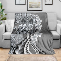 Aloha Vintage Plumeria Hawaiian Tapa Pattern Blanket Gray Hawaiian Tapa Pattern - Polynesian Pride