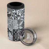 Aloha Vintage Plumeria Hawaiian Tapa Pattern 4 in 1 Can Cooler Tumbler Gray Hawaiian Tapa Pattern - Polynesian Pride