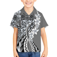 Aloha Vintage Plumeria Hawaiian Tapa Pattern Family Matching Long Sleeve Bodycon Dress and Hawaiian Shirt Gray Hawaiian Tapa Pattern LT9 Son's Shirt Gray - Polynesian Pride