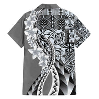 Aloha Vintage Plumeria Hawaiian Tapa Pattern Family Matching Puletasi and Hawaiian Shirt Gray Hawaiian Tapa Pattern LT9 - Polynesian Pride