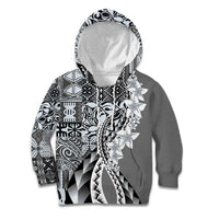 Aloha Vintage Plumeria Hawaiian Tapa Pattern Kid Hoodie Gray Hawaiian Tapa Pattern - Polynesian Pride
