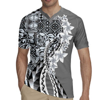 Aloha Vintage Plumeria Hawaiian Tapa Pattern Rugby Jersey Gray Hawaiian Tapa Pattern - Polynesian Pride