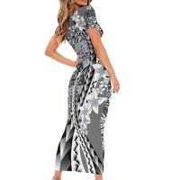Aloha Vintage Plumeria Hawaiian Tapa Pattern Short Sleeve Bodycon Dress Gray Hawaiian Tapa Pattern - Polynesian Pride