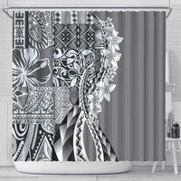 Aloha Vintage Plumeria Hawaiian Tapa Pattern Shower Curtain Gray Hawaiian Tapa Pattern - Polynesian Pride
