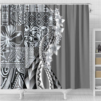 Aloha Vintage Plumeria Hawaiian Tapa Pattern Shower Curtain Gray Hawaiian Tapa Pattern - Polynesian Pride
