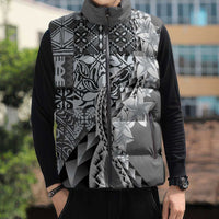 Aloha Vintage Plumeria Hawaiian Tapa Pattern Sleeveless Puffer Jacket Gray Hawaiian Tapa Pattern - Polynesian Pride