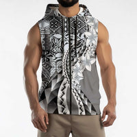Aloha Vintage Plumeria Hawaiian Tapa Pattern Sleeveless Zip Hoodie Gray Hawaiian Tapa Pattern LT9