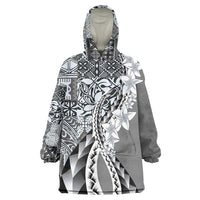 Aloha Vintage Plumeria Hawaiian Tapa Pattern Wearable Blanket Hoodie Gray Hawaiian Tapa Pattern - Polynesian Pride