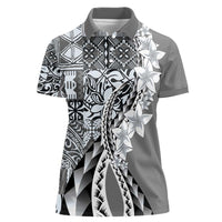 Aloha Vintage Plumeria Hawaiian Tapa Pattern Women Polo Shirt Gray Hawaiian Tapa Pattern - Polynesian Pride