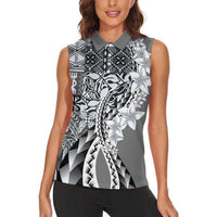 Aloha Vintage Plumeria Hawaiian Tapa Pattern Women Sleeveless Polo Shirt Gray Hawaiian Tapa Pattern - Polynesian Pride