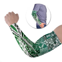 Aloha Vintage Plumeria Hawaiian Tapa Pattern Arm Sleeves Green Hawaiian Tapa Pattern - Polynesian Pride