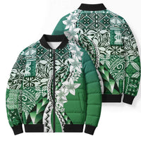 Aloha Vintage Plumeria Hawaiian Tapa Pattern Bomber Puffer Jacket Green Hawaiian Tapa Pattern - Polynesian Pride