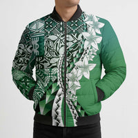 Aloha Vintage Plumeria Hawaiian Tapa Pattern Bomber Puffer Jacket Green Hawaiian Tapa Pattern - Polynesian Pride