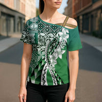 Aloha Vintage Plumeria Hawaiian Tapa Pattern Cross Shoulder Shirt Green Hawaiian Tapa Pattern - Polynesian Pride