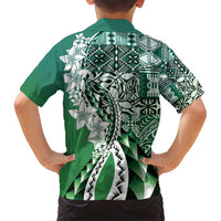 Aloha Vintage Plumeria Hawaiian Tapa Pattern Family Matching Short Sleeve Bodycon Dress and Hawaiian Shirt Green Hawaiian Tapa Pattern LT9 - Polynesian Pride