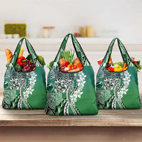 Aloha Vintage Plumeria Hawaiian Tapa Pattern Grocery Bag Green Hawaiian Tapa Pattern - Polynesian Pride