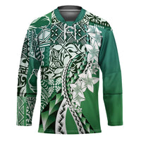Aloha Vintage Plumeria Hawaiian Tapa Pattern Hockey Jersey Green Hawaiian Tapa Pattern - Polynesian Pride