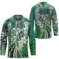 Aloha Vintage Plumeria Hawaiian Tapa Pattern Hockey Jersey Green Hawaiian Tapa Pattern - Polynesian Pride