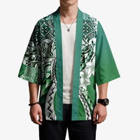 Aloha Vintage Plumeria Hawaiian Tapa Pattern Kimono Green Hawaiian Tapa Pattern - Polynesian Pride