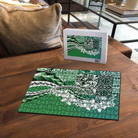 Aloha Vintage Plumeria Hawaiian Tapa Pattern Puzzle Green Hawaiian Tapa Pattern - Polynesian Pride