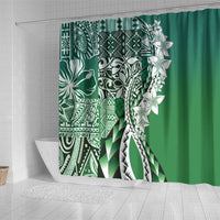 Aloha Vintage Plumeria Hawaiian Tapa Pattern Shower Curtain Green Hawaiian Tapa Pattern - Polynesian Pride