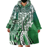 Aloha Vintage Plumeria Hawaiian Tapa Pattern Wearable Blanket Hoodie Green Hawaiian Tapa Pattern - Polynesian Pride