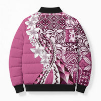 Aloha Vintage Plumeria Hawaiian Tapa Pattern Bomber Puffer Jacket Pink Hawaiian Tapa Pattern - Polynesian Pride