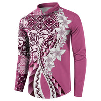 Aloha Vintage Plumeria Hawaiian Tapa Pattern Button Sweatshirt Pink Hawaiian Tapa Pattern - Polynesian Pride