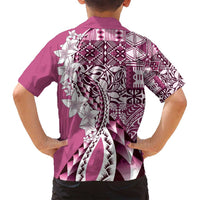 Aloha Vintage Plumeria Hawaiian Tapa Pattern Family Matching Long Sleeve Bodycon Dress and Hawaiian Shirt Pink Hawaiian Tapa Pattern LT9 - Polynesian Pride