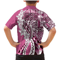 Aloha Vintage Plumeria Hawaiian Tapa Pattern Family Matching Mermaid Dress and Hawaiian Shirt Pink Hawaiian Tapa Pattern LT9 - Polynesian Pride