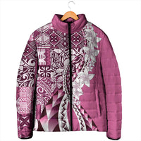 Aloha Vintage Plumeria Hawaiian Tapa Pattern Padded Jacket Pink Hawaiian Tapa Pattern - Polynesian Pride