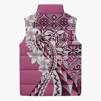 Aloha Vintage Plumeria Hawaiian Tapa Pattern Sleeveless Puffer Jacket Pink Hawaiian Tapa Pattern - Polynesian Pride