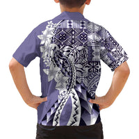 Aloha Vintage Plumeria Hawaiian Tapa Pattern Family Matching Long Sleeve Bodycon Dress and Hawaiian Shirt Purple Hawaiian Tapa Pattern LT9 - Polynesian Pride