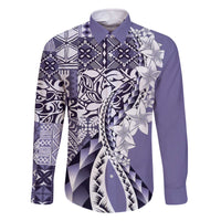 Aloha Vintage Plumeria Hawaiian Tapa Pattern Family Matching Off The Shoulder Long Sleeve Dress and Hawaiian Shirt Purple Hawaiian Tapa Pattern - Polynesian Pride