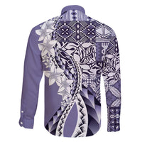 Aloha Vintage Plumeria Hawaiian Tapa Pattern Family Matching Short Sleeve Bodycon Dress and Hawaiian Shirt Purple Hawaiian Tapa Pattern LT9 - Polynesian Pride