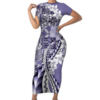 Aloha Vintage Plumeria Hawaiian Tapa Pattern Family Matching Short Sleeve Bodycon Dress and Hawaiian Shirt Purple Hawaiian Tapa Pattern LT9 Mom's Dress Purple - Polynesian Pride