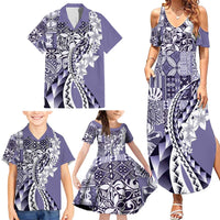 Aloha Vintage Plumeria Hawaiian Tapa Pattern Family Matching Summer Maxi Dress and Hawaiian Shirt Purple Hawaiian Tapa Pattern - Polynesian Pride