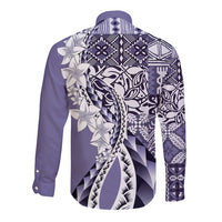 Aloha Vintage Plumeria Hawaiian Tapa Pattern Long Sleeve Button Shirt Purple Hawaiian Tapa Pattern - Polynesian Pride
