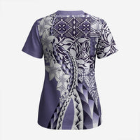 Aloha Vintage Plumeria Hawaiian Tapa Pattern Scrub Top Purple Hawaiian Tapa Pattern - Polynesian Pride