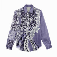 Aloha Vintage Plumeria Hawaiian Tapa Pattern Women Casual Shirt Purple Hawaiian Tapa Pattern - Polynesian Pride