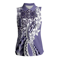 Aloha Vintage Plumeria Hawaiian Tapa Pattern Women Sleeveless Polo Shirt Purple Hawaiian Tapa Pattern - Polynesian Pride