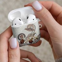 Polynesian Manta Ray AirPods Case Beige Floral Turtle Tattoo - Polynesian Pride