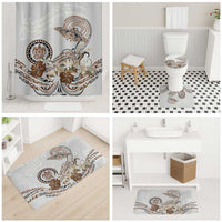 Polynesian Manta Ray Bathroom Set Beige Floral Turtle Tattoo - Polynesian Pride